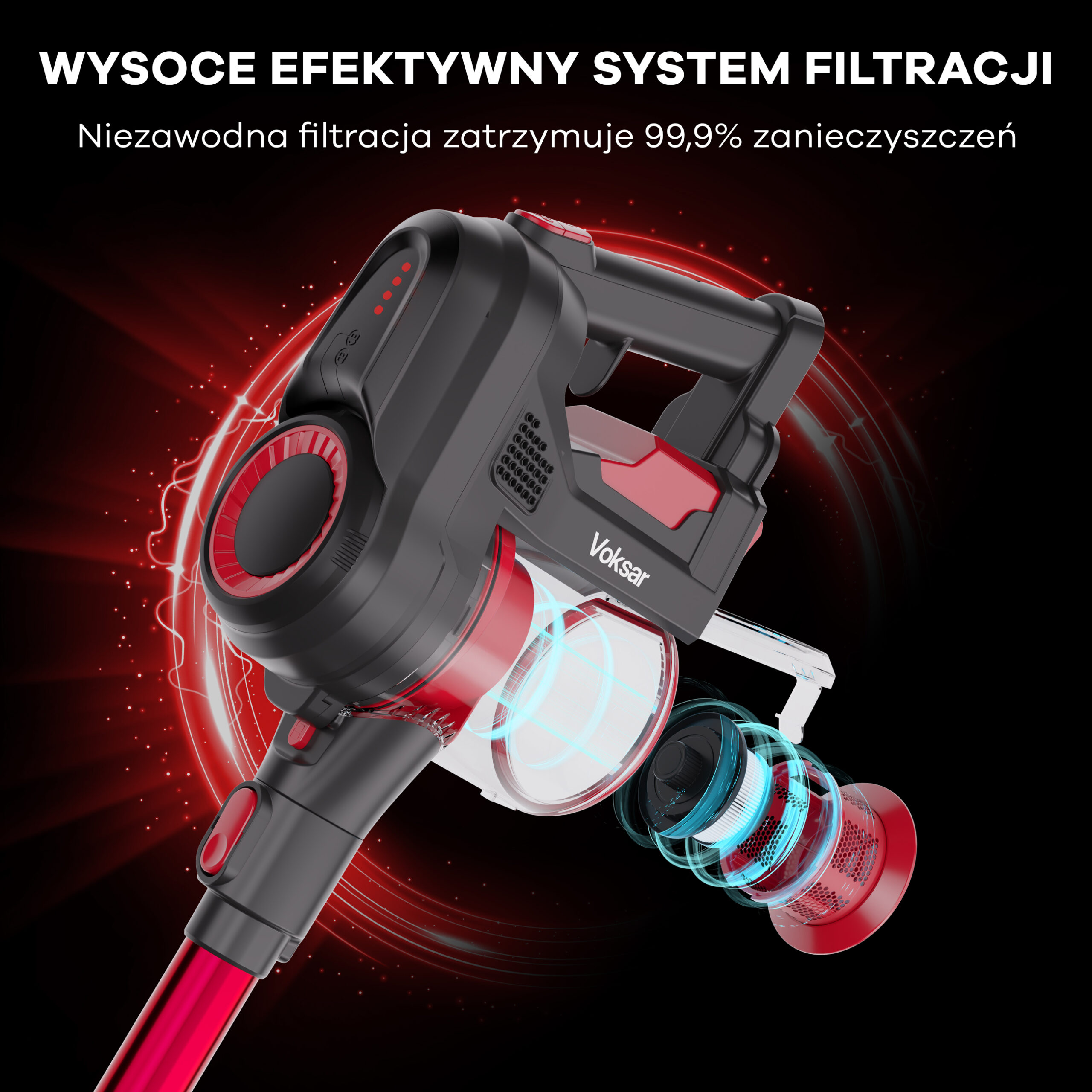 Bezprzewodowy Odkurzacz VOKSAR A11s 5w1 + Dodatkowe Końcówki - obrazek 3