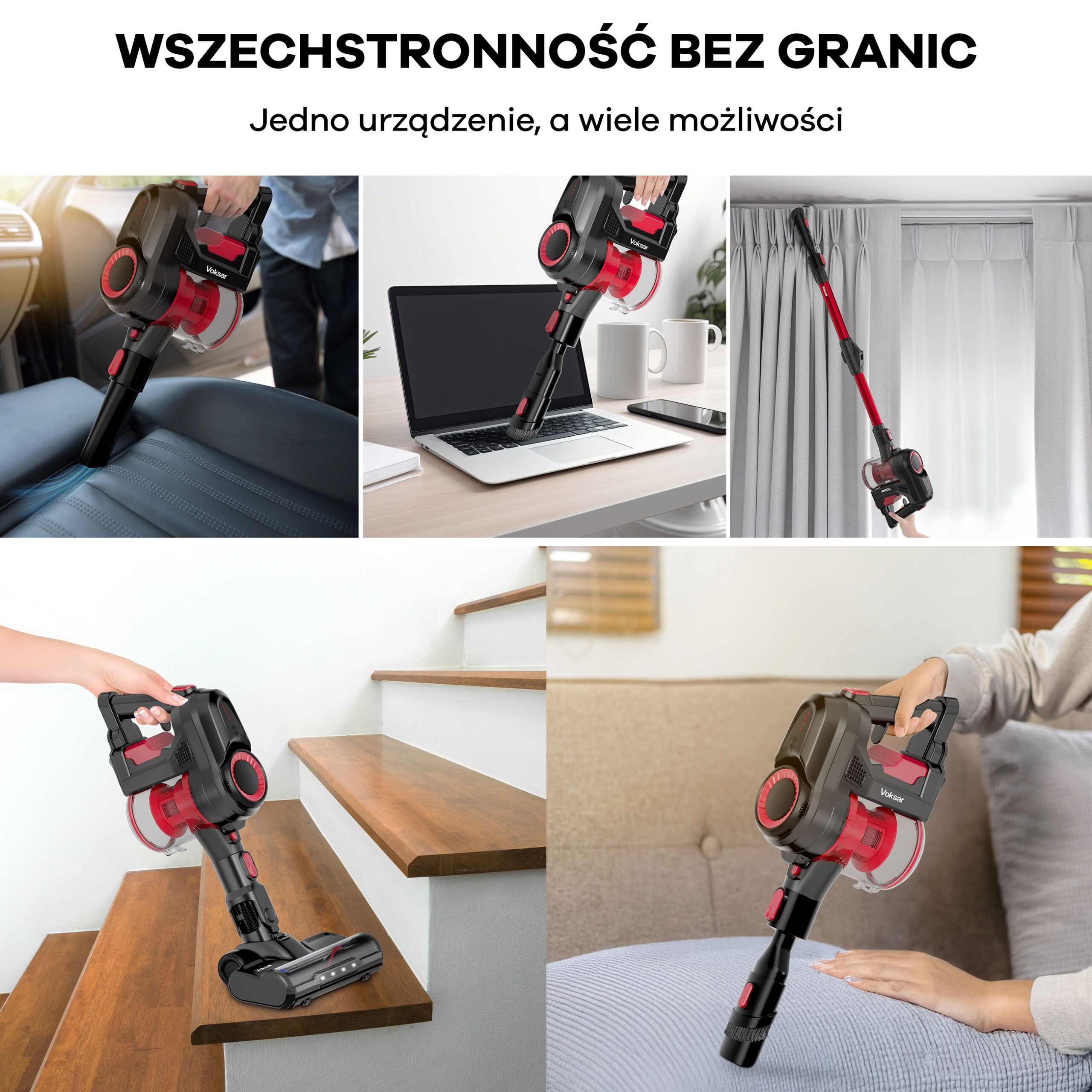 Bezprzewodowy Odkurzacz VOKSAR A11s 5w1 + Dodatkowe Końcówki - obrazek 4