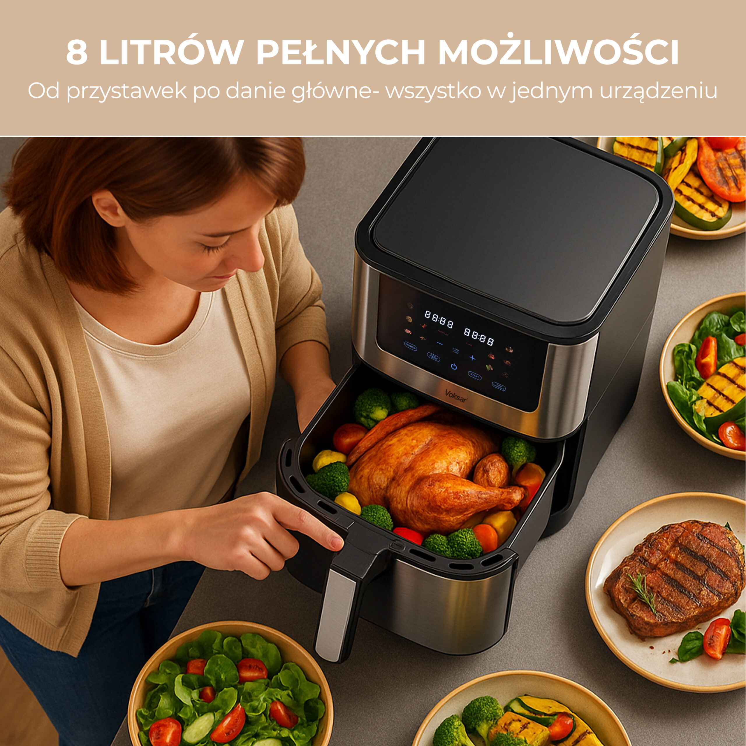 Frytkownica Beztłuszczowa AirFryer VOKSAR K11 XXL 8L 12w1 1800W - obrazek 8